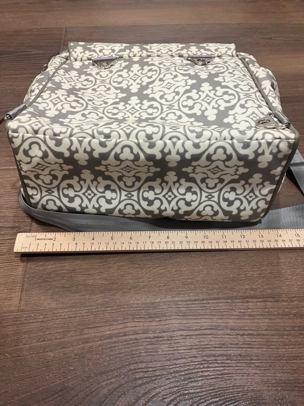 Petunia Pickle Bottom | Breakfast at Berkshire diaper bag backpack gray tote